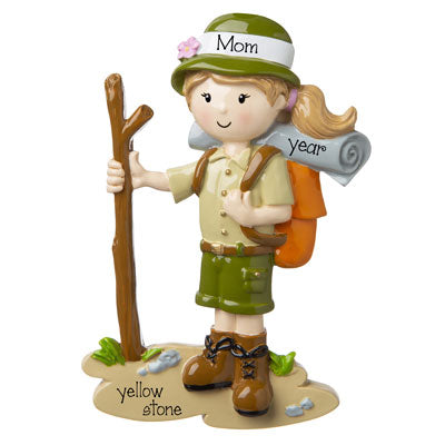FeMale Hiker with stick in hand personalized ornament
