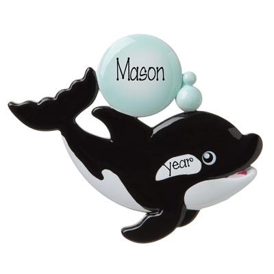 Black and White ORCA WHALE - Personalized Christmas Ornament