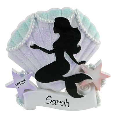 Mermaid Silhouette on Glittered Pink Shell - Personalized Ornament