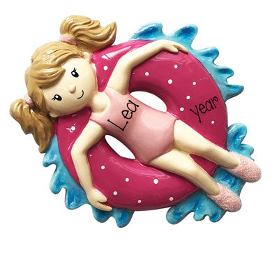 Girl floating on inner tube on the water- personalized ornament