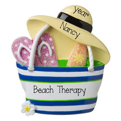 Beach bag with flip flops and hat-personalized ornament