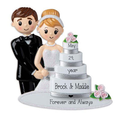 Just Married Couple and wedding Cake~Personalized Ornament