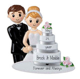 Married Couple Standing next to wedding cake~Personalized Christmas Ornament