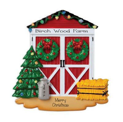 Red Barn Doors Decorated for Christmas ~ Personalized  Ornament