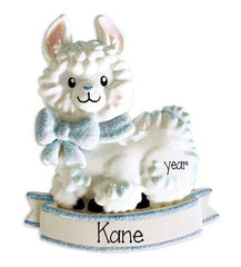 Baby Boy Blue Glitter Llama-Personalized Ornament