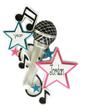 Microphone with stars trimmed in blue and pink glitter ~ Personalized Christmas Ornament