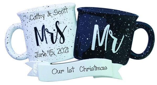 MRS & MR Coffee Cups~Personalized Christmas Ornament