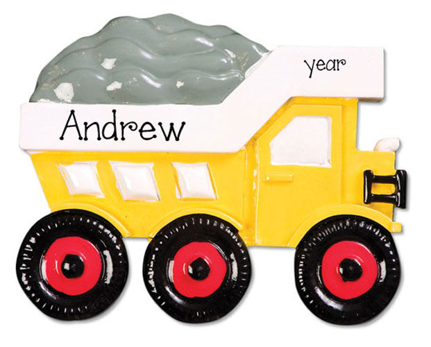Yellow DUMP TRUCK - Personalized Christmas Ornament