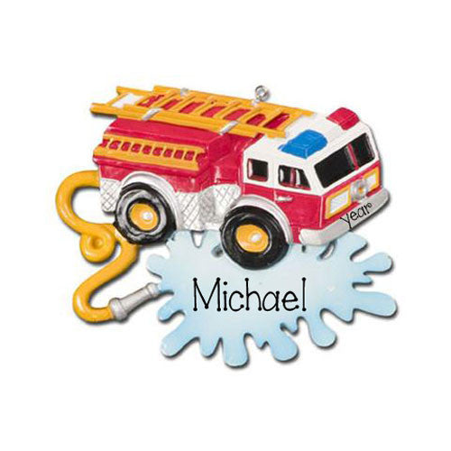 FIRETRUCK w/ Hose~Personalized Christmas Ornament