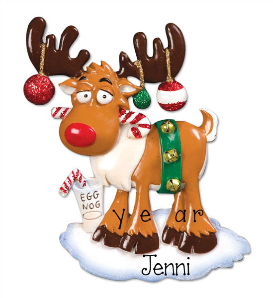 Personalized Red Nose Moose Ornament~Christmas Ornaments~Hand Personalized Ornament~Ornament~Personalized Gifts~Red Nose Reindeer