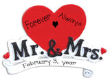 MR & MRS WITH RED HEART WEDDING / MY PERSONALIZED ORNAMENT 