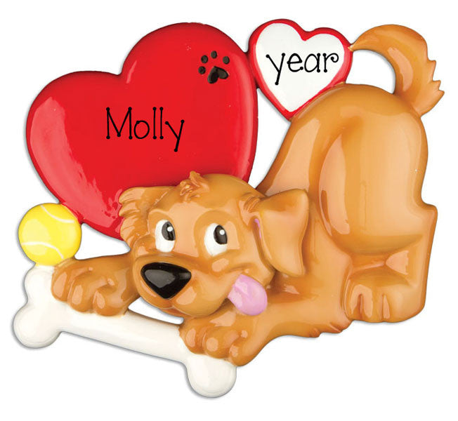 DOG Chewing on Bone - Personalized Christmas Ornament