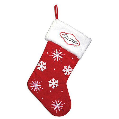 Red w/ Snowflakes Personalized Christmas Stocking