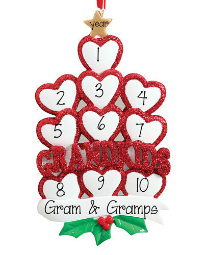 GRANDKIDS with 10 Hearts~Personalized Christmas Ornament