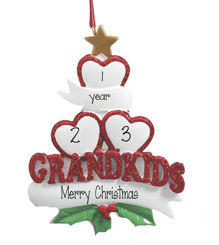 GRANDKIDS WITH 3 HEARTS - Personalized Ornament