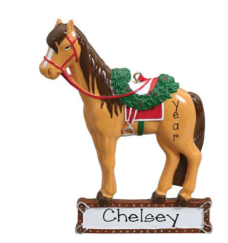 Brown horse w/ Red Saddle - Personalized Ornament