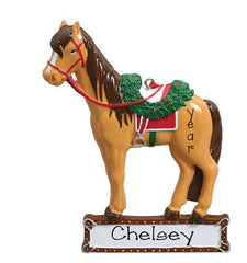 BROWN HORSE WITH RED SADDLE ORNAMENT / MY PERSONALIZED ORNAMENTS