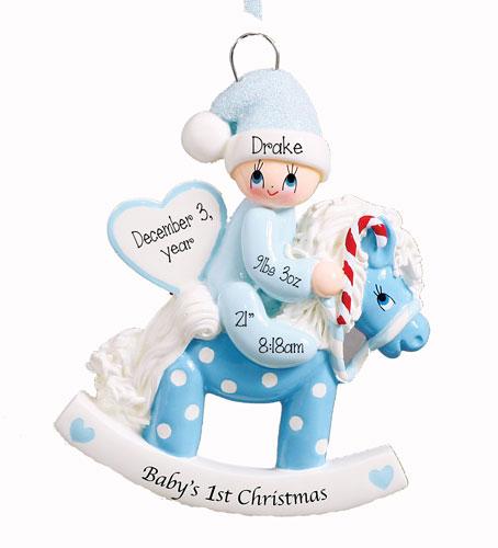 Baby Boy on a Rocking Horse 1st Christmas Ornament