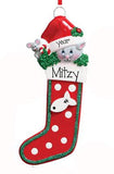GRAY CAT in stocking ORNAMENT/ MY PERSONALIZED ORNAMENTS