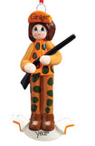 female Hunter dressed in Orange, Personalized Christmas Ornament