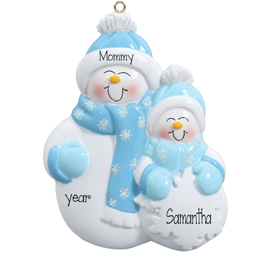 Snowman Single Parent with 1 Child ~Personalized Christmas Ornament