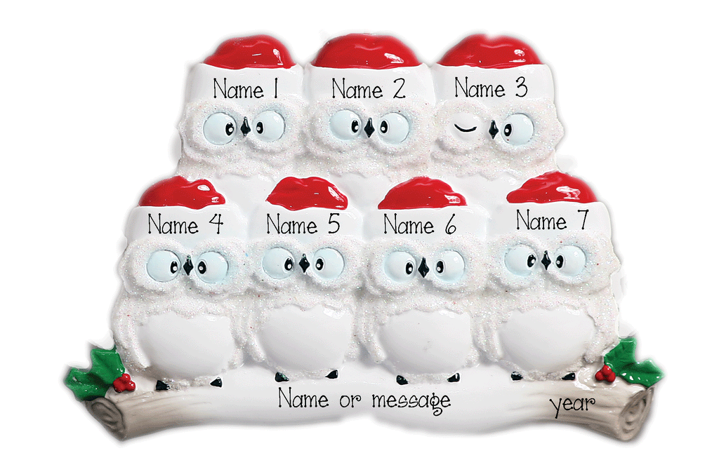 Family of 7 Owls-Personalized Ornament