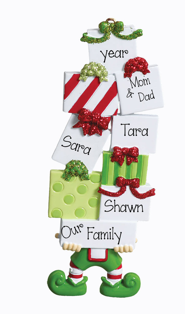 Elf with Presents~Personalized Christmas Ornaments