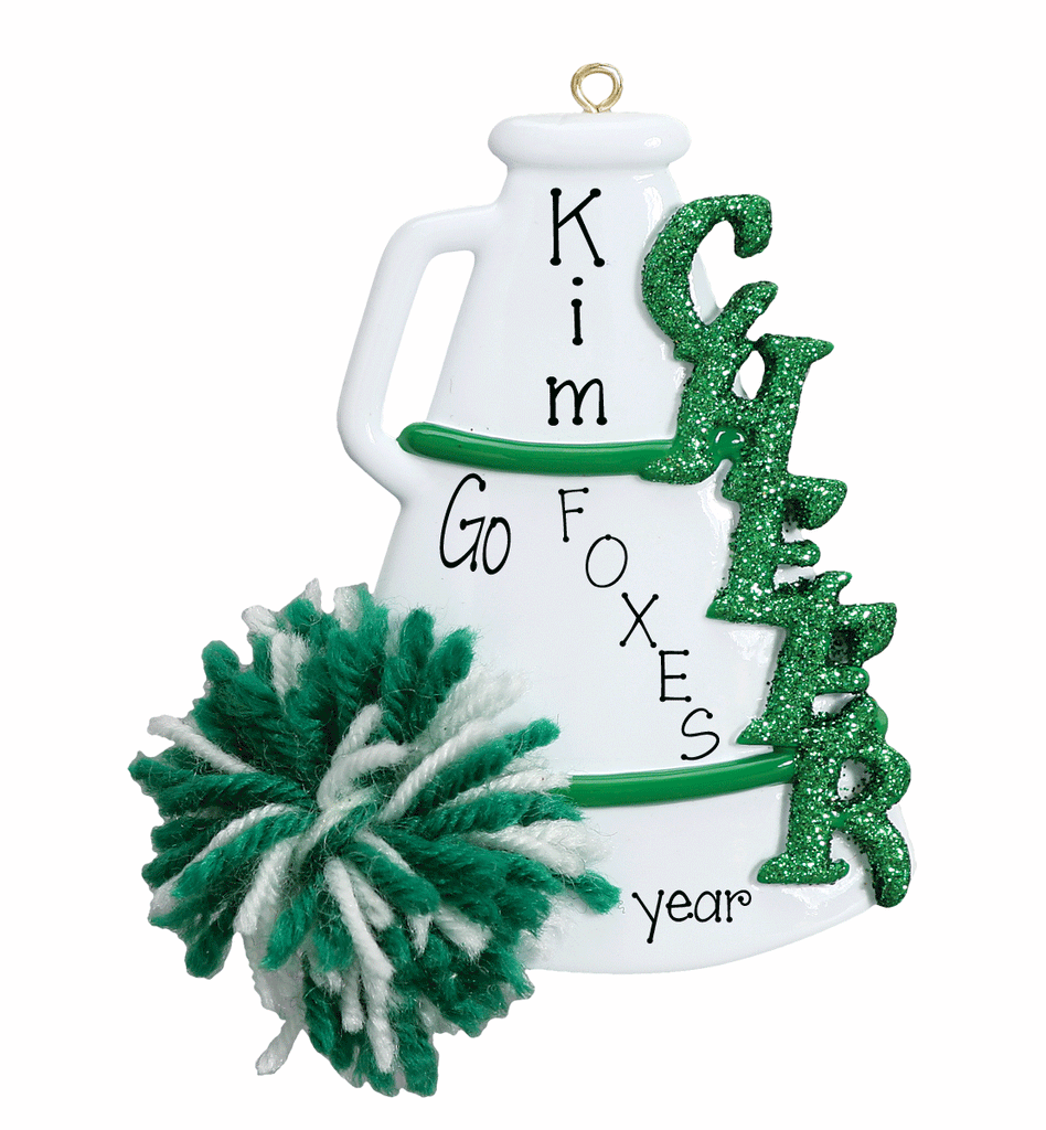 Green Cheer Megaphone-Personalized Ornament