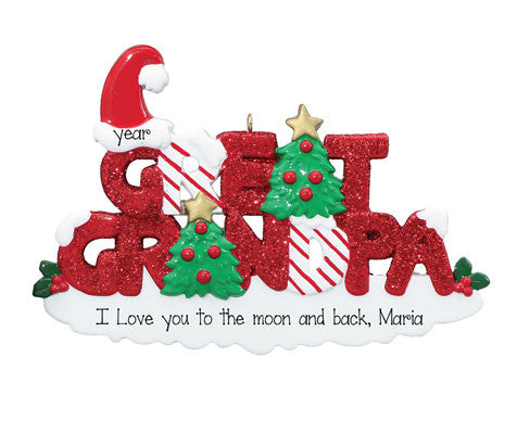 GREAT GRANDPA Red Glitter~Personalized Christmas  Ornament