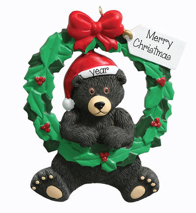 Personalized "BLACK BEAR WREATH" Ornament