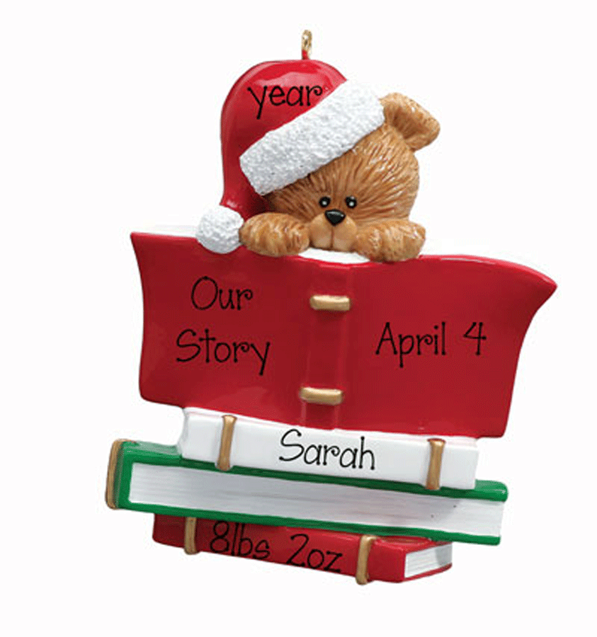 Personalized "BEAR READING BOOK" Ornament