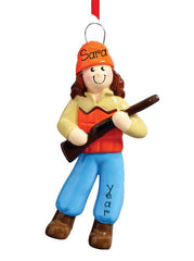 BRUNETTE FEMALE HUNTING DRESSED IN ORANGE ORNAMENT / MY PERSONALIZED ORNAMENTS