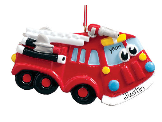 FIRE TRUCK with Eyes - Personalized Ornament