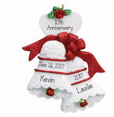 RED GLITTERED WEDDING ANNIVERSARY BELLS ORNAMENT / MY PERSONALIZED ORNAMENTS
