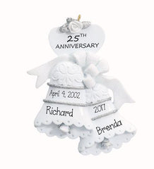 25TH WEDDING ANNIVERSARY TRIMMED IN SILVER ORNAMENT / MY PERSONALIZED ORNAMENTS