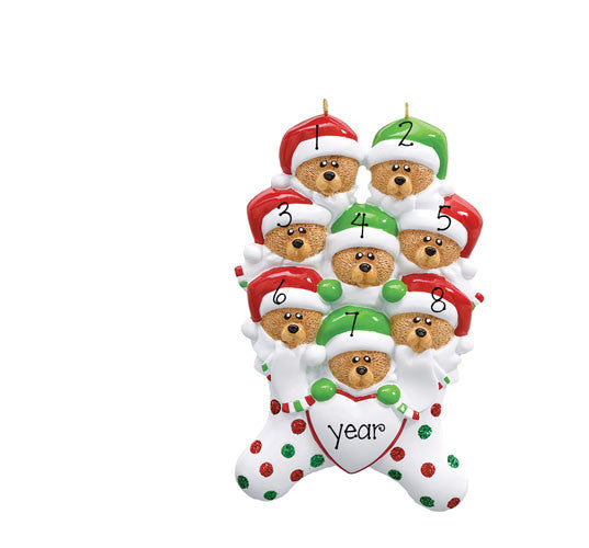 FAMILY OF 8 BEAR IN STOCKING~Personalized Ornament