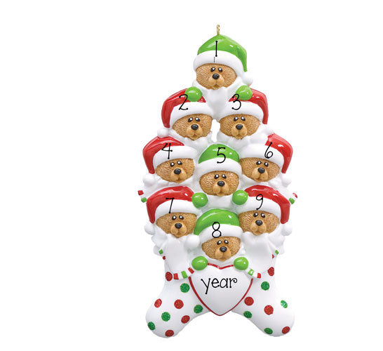 Family of 9 Stocking Bears~Personalized Christmas Ornament