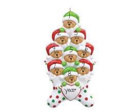 FAMILY OF 9 BEAR IN STOCKING ORNAMENT / MY PERSONALIZED ORNAMENTS