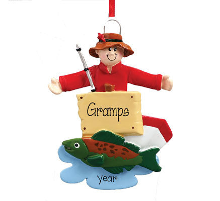 FISHERMAN WITH FISH AND POLE FOR GRANDPA / MY PERSONALIZED ORNAMENTS
