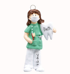 BRUNETTE FEMALE DENTAL HYGENIST ORNAMENT / MY PERSONALIZED ORNAMENTS