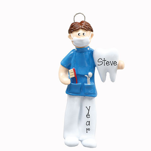 BRUNETTE MALE DENTAL HYGIENIST ORNAMENT / MY PERSONALIZED ORNAMENTS