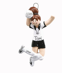 Female Brunette Volleyball Player ~ Personalized Christmas Ornament