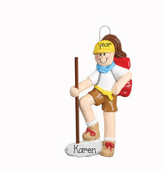 BRUNETTE FEMALE HIKER ORNAMENT / MY PERSONALIZED ORNAMENTS