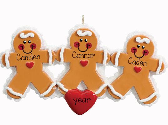 GINGERBREAD FAMILY OF 3/ 3 FRIENDS/ 3 GRANDKIDS ORNAMENT / MY PERSONALIZED ORNAMENTS