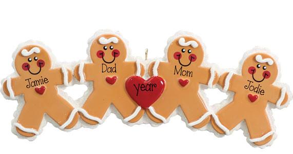Family of 4~GINGERBREAD~Personalized Christmas Ornament