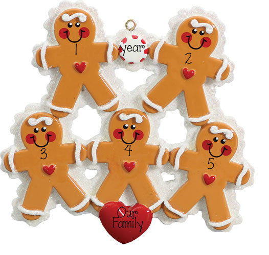 Family of 5 Gingerbread~Personalized Christmas Ornament