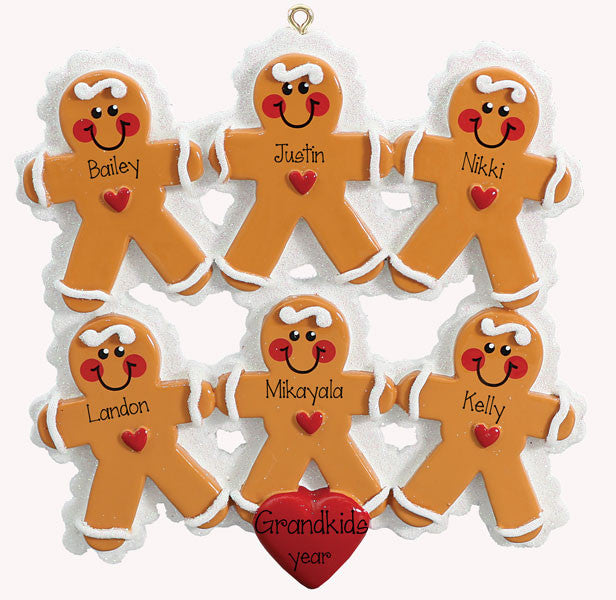 GINGERBREAD~Family of 6~Personalized Christmas Ornament