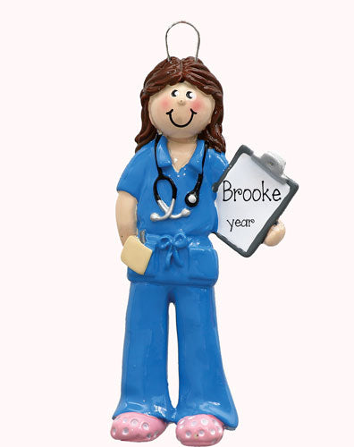 FEMALE in BLUE SCRUBS~Personalized Christmas Ornament
