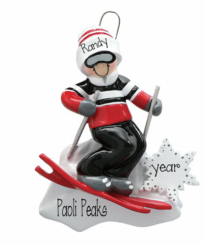 SNOW SKIING male~Personalized Christmas Ornament