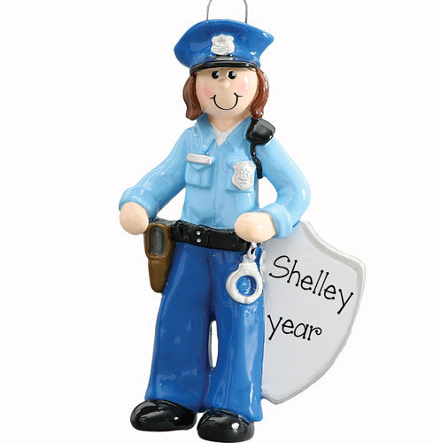 BRUNETTE FEMALE POLICE OFFICER / MY PERSONALIZED ORNAMENT
